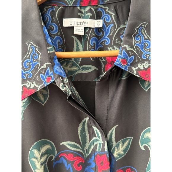 Chico’s Plus Satin‎ Scroll Print Button Front Shirt Dress Pockets Size 18 - Picture 9 of 11